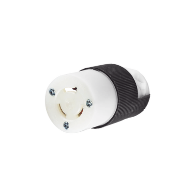 Conector Industrial con Bloqueo de Media Vuelta / 15 A 250 V CA / 2 Polos 3 Hilos / Nema L6-15R / Color Blanco y Negro.