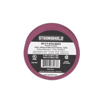 Cinta Eléctrica STRONGHOLD para Aislar, de PVC, Uso General, Grosor de 0.18mm (7 mil), Ancho de 19mm, y 20.12m de Largo, Color Violeta