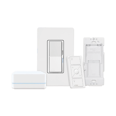 (Caseta Wireless) Kit Hub controlador, atenuador, control remoto PICO, base de pared y tapa.