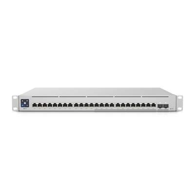 UniFi Switch Empresarial Capa 3 de 24 puertos PoE 802.3af/at (12 puertos 2.5G y 12 puertos 1G) + 2 puertos 1/10G SFP+, 400W, pantalla informativa