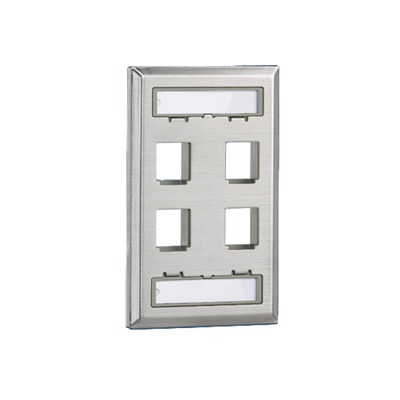 Placa de Pared Vertical, Salida Para 4 Puertos Keystone, Con Espacios Para Etiquetas, de Acero Inoxidable 