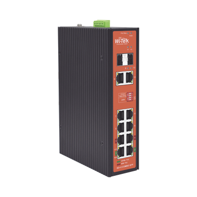 Switch Industrial PoE++ y pasivo de 24V / No administrable / Con 8 puertos Gigabit + 2 SFP combo / Presupuesto 300W