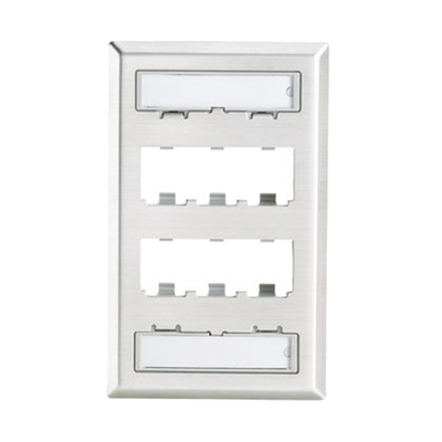 Placa de Pared Vertical, de Acero Inoxidable, Salida Para 6 Puertos Mini-Com, Con Espacios Para Etiquetas