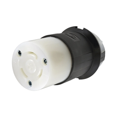 Conector Industrial con Bloqueo de Media Vuelta / 30 A 125 V CA / 2 Polos 3 Hilos / Color Blanco y Negro / Nema L5-30R. 