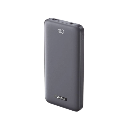 PowerBank Ultra Delgado 10000mAh / Dos Puertos USB-A + USB-C / PD 3.0 20W / QC3.0 22.5W / FCP / AFC / Pantalla Inteligente / Color Gris