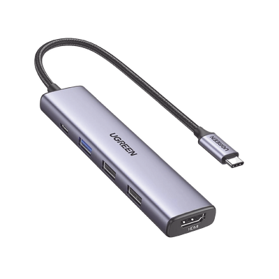 HUB USB-C (Docking Revodok)  5 en 1 / 1 USB-A 3.0 (5Gbps) / 2 USB-A 2.0 (5Gbps) / HDMI 2.0 4K@30Hz / USB-C PD Carga 100W / Cable Trenzado Duradero / Carcasa de Aluminio.