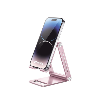 Soporte para Teléfono Celular de Aluminio / Angulo Ajustable / Amplia Compatibilidad con dispositivos de 4.7 a 7.9 / Antideslizante / Antiarañazos / Plegable / Color Rosa