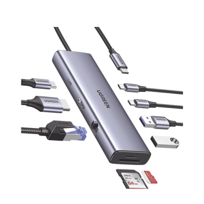 HUB USB-C (Docking Revodok) 9 en 1 | 2 USB-A 3.0 (5Gbps) | 2 USB-C (5Gbps) | USB-C PD Carga 100W | HDMI 4K@60Hz | RJ45 (Gigabit Ethernet) | Lector Tarjetas SD + Micro SD (TF) Simultáneo | Chip de Úl