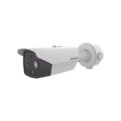 Bala IP Dual / Térmica 9.7 mm ( 256 × 192 ) / Óptico 8 mm (4 Megapixel) / 30 mts IR / Exterior IP67 / PoE / Termométrica / Detección de Temperatura / Sirena y Luz Intermitente Integrada / MicroSD