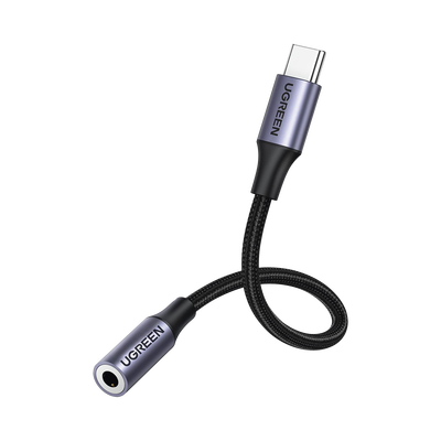 Adaptador USB Tipo C a Jack 3.5mm / Cable de 10 cm / Soporta CTIA/OMTI / HiFi / Plug & Play / Funda Anti Torceduras / Carcasa de Aluminio / Nylon Trenzado / Llama, Escucha Música y Controla.