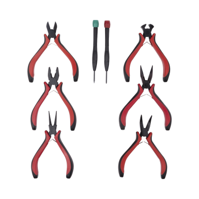 Juego de Herramientas con 6 Pinzas Eléctricas de 4.5" + 2 Desarmadores de Precisión (Plano y Cruz).