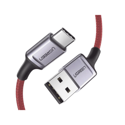 Cable USB-A a USB-C | 1 Metro | Protección Integrada | Carga Rápida | QC 4.0/3.0/2.0 | FPC | AFC | Transferencia de datos de 480 Mbps | Caja de Aluminio | Nylon Trenzado | Color Rojo | 2 años de Ga