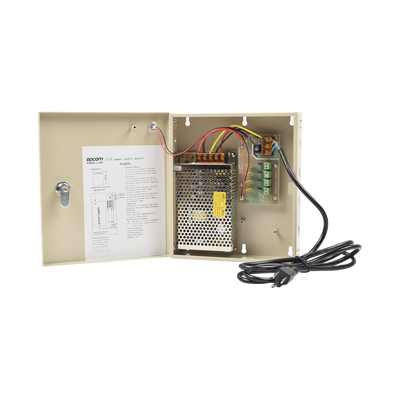Fuente de poder profesional para CCTV  de 12 Vcc @ 5A,  para 4 cámaras ; Voltaje de entrada de 100-240 Vca