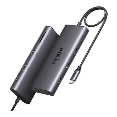 HUB USB-C (Docking Revodok Pro 210) 10 en 1 | 2 Puertos HDMI 8K,4K@60Hz | 3 USB-A | USB-C (5Gbps) | USB-C PD Carga 100W | RJ45 (Gigabit Ethernet) | Lector Tarjetas SD + Micro SD (TF) Simultáneo | Car