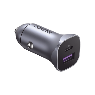 Cargador de Auto 30W / 2 Puertos USB-A y USB-C / Carga Rápida / Compatible con Vehículos de 12 y 24 VCD / PD3.0 + QC3.0 / Indicador Led / Diseño Compacto / Chip Inteligente / Aleación de Aluminio.