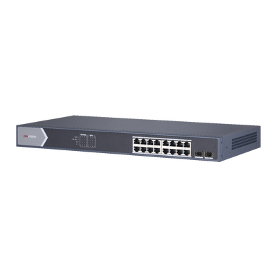 Switch Gigabit PoE+ / Administrable / 16 Puertos 10/100/1000 Mbps PoE+ / 1 Puerto 10/100/1000 Mbps de Uplink / 1 Puerto SFP /  Configuración Remota desde Hik-PartnerPro / Modo Extendido hasta 300 Met