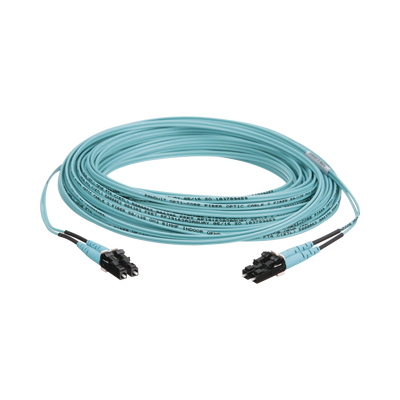 Jumper de Fibra Optica Multimodo 50/125 OM3, LC-LC Duplex, OFNR (Riser), Color Aqua, 10 Metros