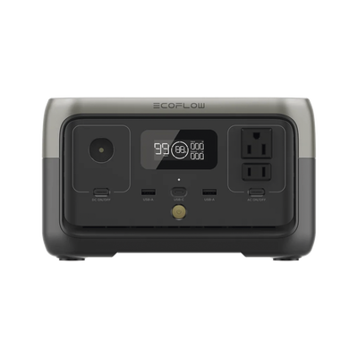 EcoFlow River 2 | Estación de Energía Portátil 256Wh Litio LFP / 2 AC 300 W (Max. 600W) / 1 USB-C 60W / 2 USB -A 12W / Cargador de Coche 8A a 12 o 24V / Conectividad WiFi y Bluetooth (App) / Carga 