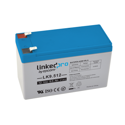 Batería 12 Vcc / 9.5 Ah / UL / Tecnología AGM-VRLA / Para uso en equipo electrónico, Alarmas de Intrusión / Incendio/ Control de acceso / Video Vigilancia / Terminales F1 y F2.