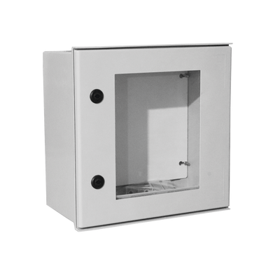 Gabinete de Poliéster IP65 Puerta Transparente, Uso en Intemperie (400 x 400 x 200 mm) con Placa Trasera Interior de Plástico (Incluye Chapa y Llave).