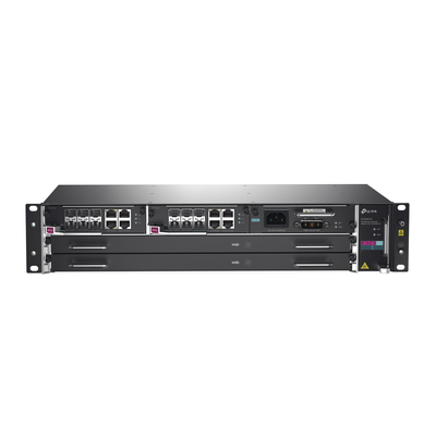 DeltaStream - OLT Módular GPON / Conexión de hasta 4,096 ONUs / 2 Tarjetas Main / Puertos Gigabit RJ45 Uplink / 4 Puertos SFP+ Uplink / Fuente Redundante AC- DC (incluida) / Administración desde la