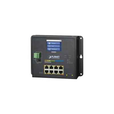 Switch Industrial Flat-Type 8 Puertos Gigabit C/PoE 802.3at, 2 Puertos SFP, LCD