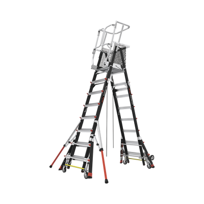 Escalera de Fibra de Vidrio  con Jaula de 8-14 (2.44 - 4.27 m). Con Ajuste en Ruedas (RATCHET™ Leveler) (SKU:18515-817).