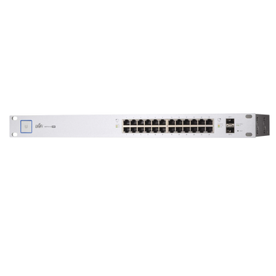 Switch PoE UniFi capa 2 Administrable de 26 puertos Gigabit (24 eth PoE y 2 SFP) 802.3 af/at, 500 Watts, throughput de 38.69 Mpps