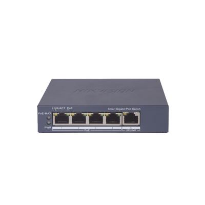 Switch Gigabit PoE+ / Administrable / 4 Puertos 1000 Mbps PoE+ / 1 Puerto 1000 Mbps Uplink / Configuración Nube Hik-PartnerPro / Modo Extendido hasta 300 Metros / 60 Watts