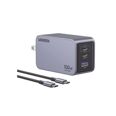 Cargador de 100W serie Nexode Pro | 3 Puertos de Carga Rápida | 2 USB-C | 1 USB-A | Tecnología GaNInfinity | PD3.1 de 100W / QC4.0 | Tecnología de Protección Térmica | Optimiza la Carga | Caja de