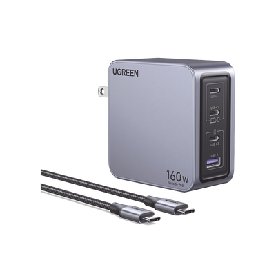 Cargador de 160W serie Nexode Pro | 4 Puertos de Carga Rápida | 3 USB-C | 1 USB-A | Tecnología GaNInfinity | PD3.1 de 140W / QC4.0 | Tecnología de Protección Térmica | Optimiza la Carga | Caja de