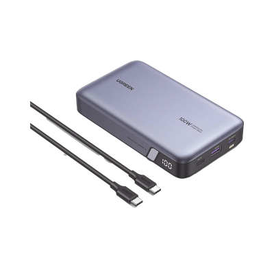 Power Bank de 20000mAh | 3 Salidas 100W Max. | USB-A + 2 USB-C | PD 3.0 | QC3.0 | FCP | SCP | Pantalla Inteligente | Carcasa Ignifuga | Color Gris | Incluye Cable USB de 50cm | Carga tu Laptop de Mane