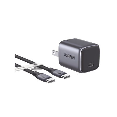 Combo Cargador Nexode Mini 30W PD GaN Tech + Cable USB-C 60W | Tecnología Inteligente | Carga Rápida | Carcasa Ignifuga | Cable de 1 Metro | Carcasa de Aluminio | Nylon Trenzado. 