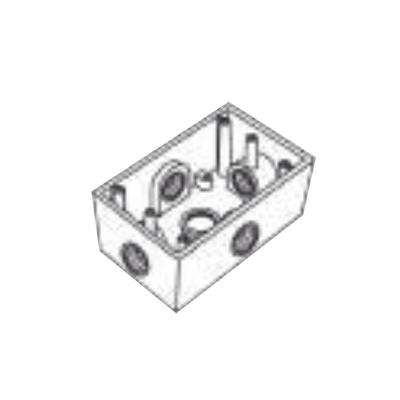 Caja Condulet FS de 3/4" (19.05 mm ) con cinco bocas a prueba de intemperie.