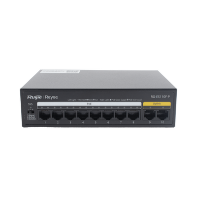 Switch PoE+ con 10 Puertos 10/100 Mbps / 110 W / Carcasa de Acero / No Administrable