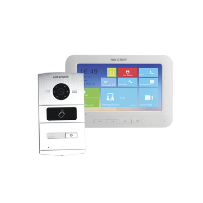 Kit de Videoportero IP / 1.3 Megapixel / Monitor Touch / Lector de Tarjetas (MIFARE) / Compatible con Hik-connect para recepción de llamada con App móvil