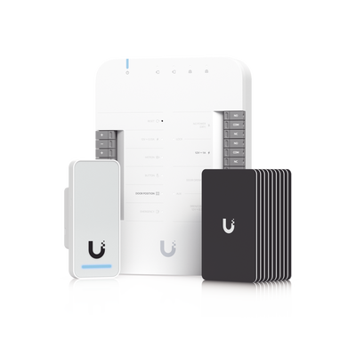 UniFi Access Kit de Inicio Gen 2, Incluye Hub para conexiones, lector NFC y movimiento / 10 tarjetas de acceso / sistema completo para abrir una puerta