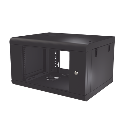 Gabinete de Pared de 6U con Puerta de Cristal Templado, 479.5 mm de Profundidad, Rack de 19, Acero Reforzado Color Negro.