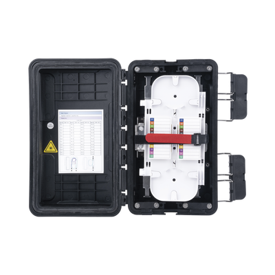 Caja de Distribución de Fibra Óptica, Hasta 96 Empalmes, Exterior IP65, Color Negro