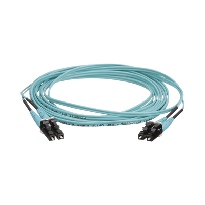 Jumper de Fibra Optica Multimodo 50/125 OM4, LC-LC Duplex, OFNR (Riser), Color Aqua, 3 Metros