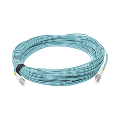 Jumper de Fibra Óptica Multimodo 50/125 XGLO OM3, LC-LC Duplex, OFNR, Color Aqua, 30 Metros