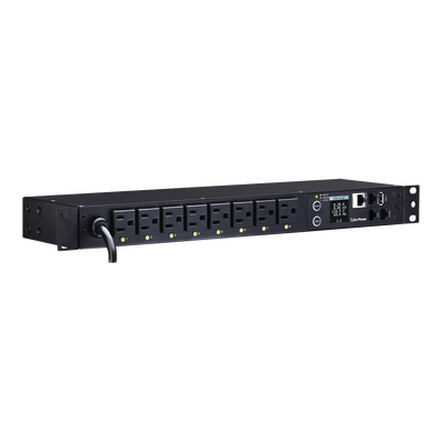 PDU Switchable por Toma, Para Distribución de Energía, Entrada 120 Vca NEMA 5-15P, Con 8 Salidas NEMA 5-15R, Horizontal 19in, 1UR