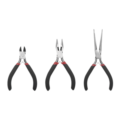 Juego de 3 Mini Pinzas de Corte de 5". Incluye: Pinza de Punta Redonda, Diagonal y Punta de Aguja.