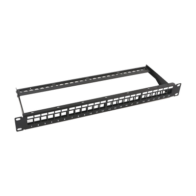 Patch panel modular sin blindaje de 24 puertos, 1U, con barra para organizar cable 