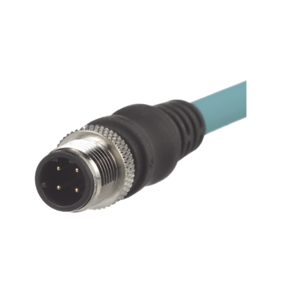 Cable de Conexión IndustrialNet Cat5e, de M12 D-Code Macho Recto a M12 D-Code Macho Angulado, Blindado S/FTP, Forro TPO, Color Azul Cerceta, 1 Metro