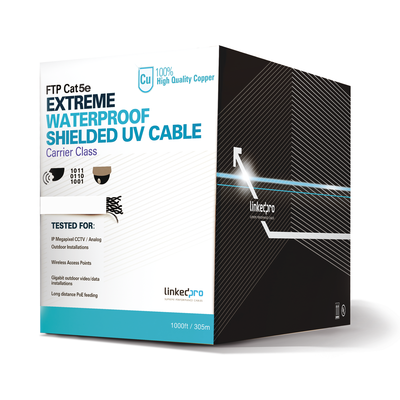 Bobina de cable de 305 m, Cat5e, para intemperie, sin blindar, color blanco, UL, para aplicaciones en CCTV, redes de datos. 