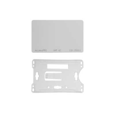 Kit de  Tag UHF tipo Tarjeta para lectoras de largo alcance 900 MHZ / EPC GEN 2 / ISO 18000 6C / No imprimible / Incluye porta tarjeta