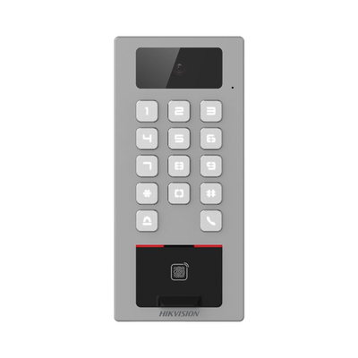 Lector Biometrico con Teclado para Exterior Antivandálico IP65 & IK09 con función de Videoportero Multiapartamento /  Huella, Tarjeta, Código QR, PIN o App HikConnect  / Cámara 2 MP compatible con