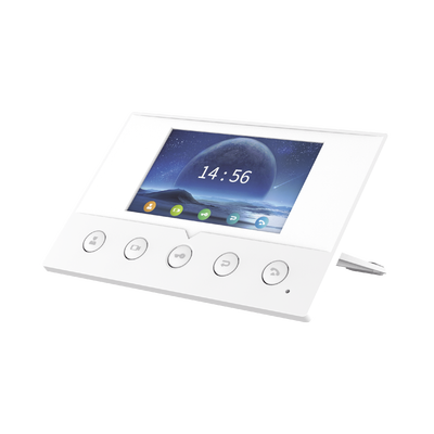 Monitor IP/SIP para interior, Wi-Fi, pantalla a color de 4.3", audio de 2 vías, PoE, 8 interfaces de entrada de alarma.