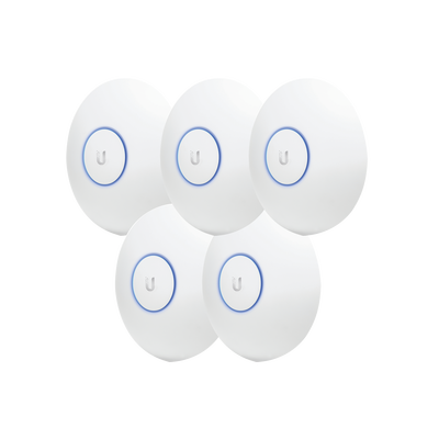 Paquete de 5 Access Point UniFi de largo alcance, Doble banda 802.11ac MIMO2X2 para interior, PoE 802.3af, soporta 250 clientes, hasta 867 Mbps, Los equipos no incluyen poe se sugiere comprar aparte e